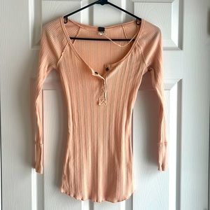 Free People We The Free Ribbed Cotton Long Sleeved T-Shirt